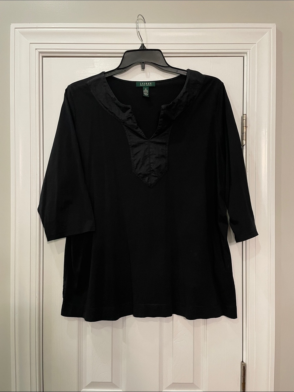 Lauren Ralph Lauren Black V-Neck Satin-Trim Tunic Top